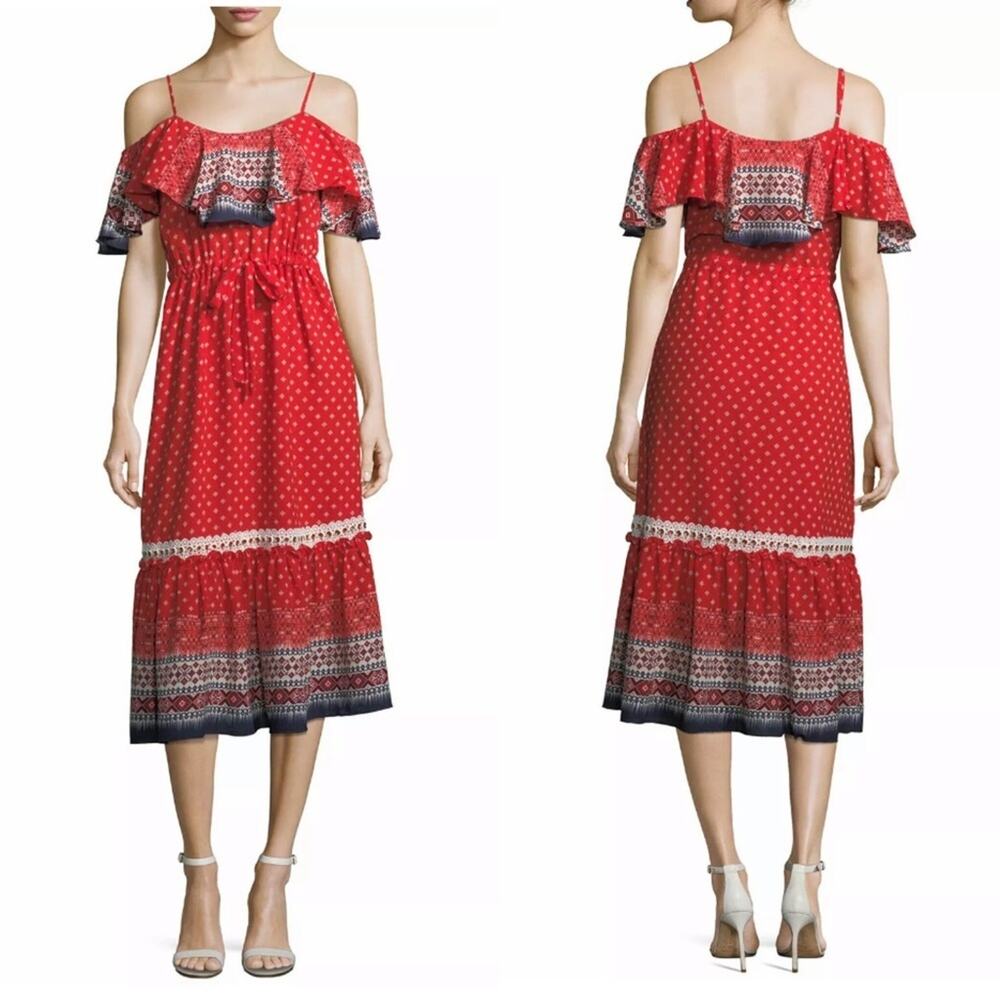 MISA Los Angeles LA Larsen Off Shoulder Bohemian Print Long Prairie Dress NWT